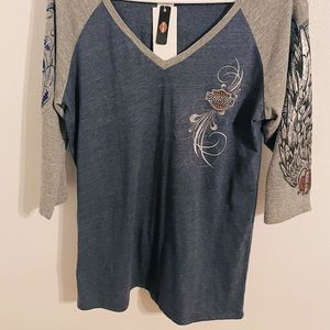 Harley Davidson Gilded Triblnd Wings Raglan Sleeve Color gray/blue Size XL